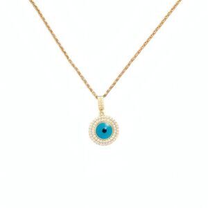 14K Gold Plated Round Evil Eye Necklace Turquoise Mother of Pearl CZ for Women